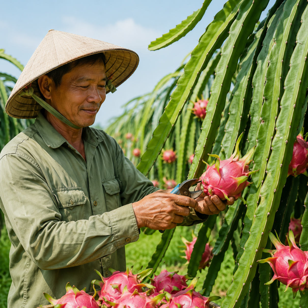 Vietnam dragon fruit harvesting